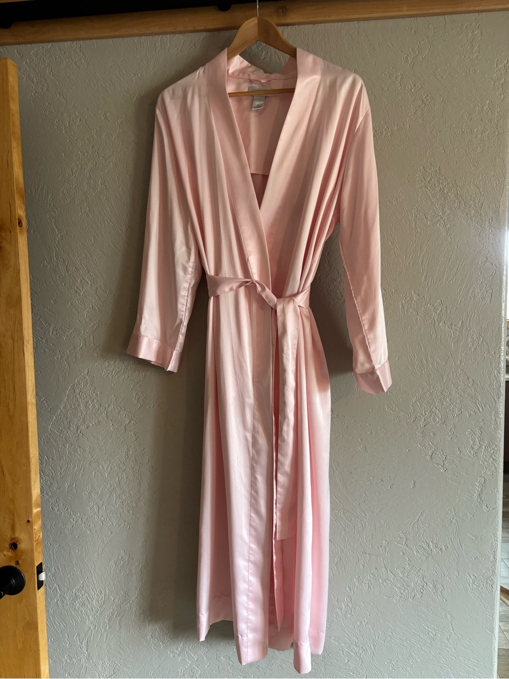 Cabernet Light Pink Satin Long Robe with Tie Waist